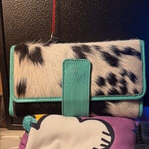 Cowhide and Turquoise Clutch Wallet